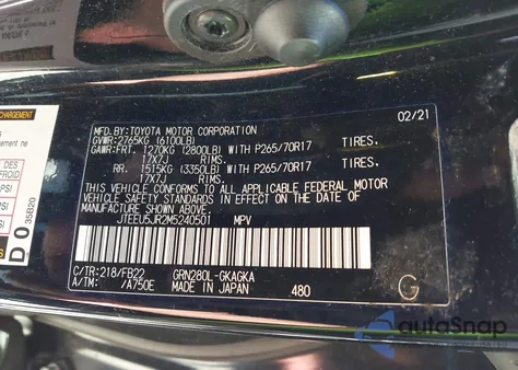 2021 Toyota 4Runner Sr5 z USA, uszkodzony, nr VIN JTEEU5JR2M5240501